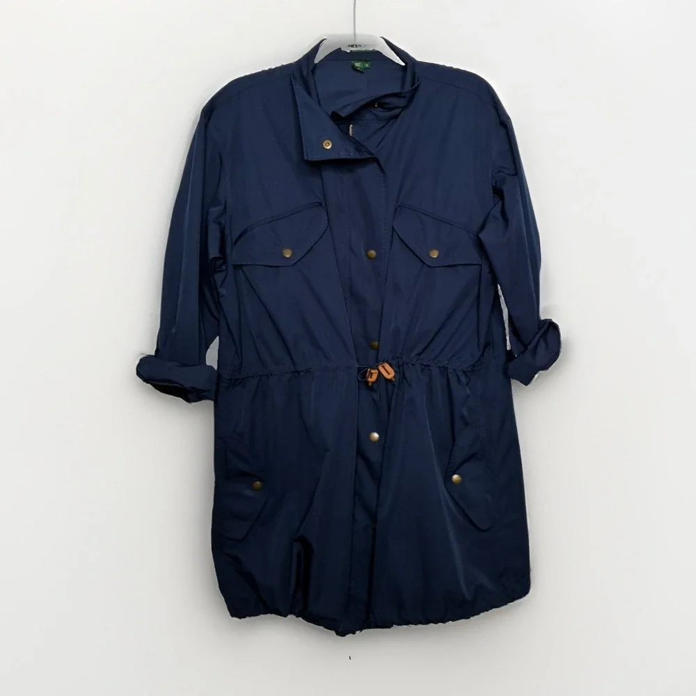 Ralph Lauren Jacket Women XL Blue LRL Zip Snap Trench Peacoat Windbreaker 0454 - Picture 2 of 16